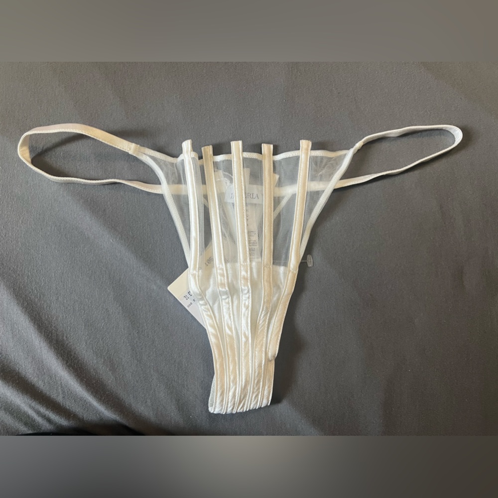 NWT La Perla Graphique Striped Sheer Thong w/ Boning in White Size US Large